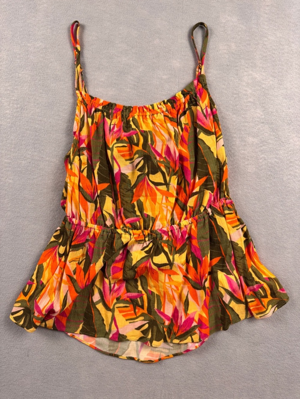 Daisy and Delilah Tie Back Tropical Babydoll Peplum Top Size Large Beach Hawaii
